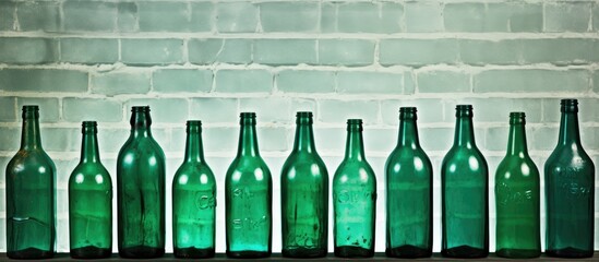 UK nursery rhyme displayed with ten green bottles on a wall With copyspace for text