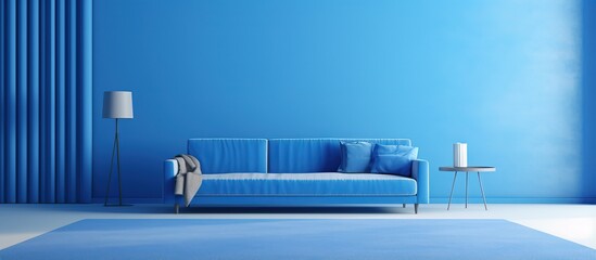 stylishly designed room with blue carpet sofa and coffee table