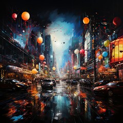 Obraz premium A glittering cityscape on New Years Eve with fireworks, Fireworks at Night, Colorful firework