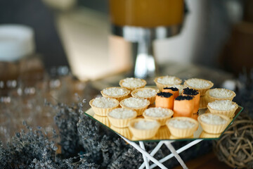 Festive buffet is served with sweet pastries and cakes.