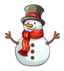 Cute Snowman cartoon vector isolated background.