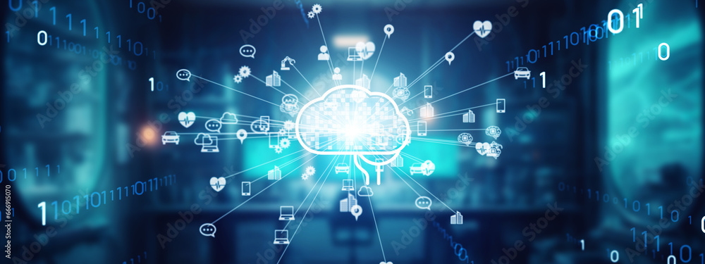 Poster group of people working in office and ai (artificial intelligence) concept.