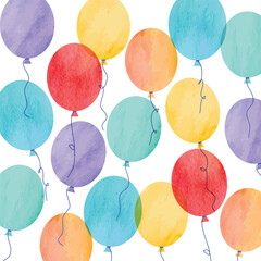 colorful birthday balloons with water color style