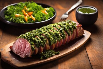 fresh argentinian asado with a side of chimichurri - obrazy, fototapety, plakaty