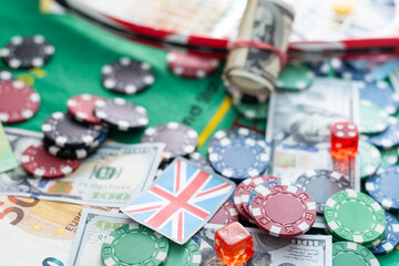 Betting on a smartphone on the background of the casino. Bets, sports betting, bookmaker.