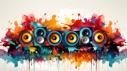 abstract music background with speakers  - obrazy, fototapety, plakaty