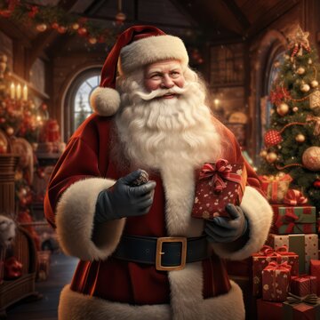 Santa Claus and gift in Chrismas day