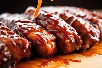 a close-up of a bite out of bbq tempeh rib - obrazy, fototapety, plakaty