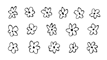 Flower doodle set. Hand drawn daisy scribble with pencil, pen or marker. Abstract retro, vintage, grunge tattoo sketch or clothes print (Full Vector)