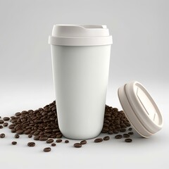 Kaffee Becher Weiß mit Kaffee Bohnen