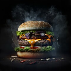 Leckerer Burger frisch gekocht mit schwarzem Hintergrund