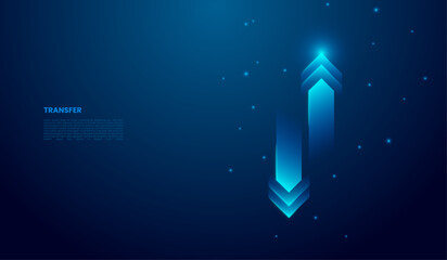 Abstract digital two arrows up and down on technology dark blue background. Exchange and transfer concept. Vector Illustration