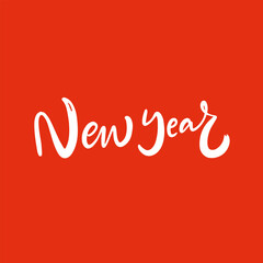 Obraz na płótnie Canvas Handwritten white color phrase New Year. Winter holiday sign.