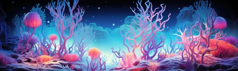 Fototapeta na wymiar Sealife fluorescent color coral banner