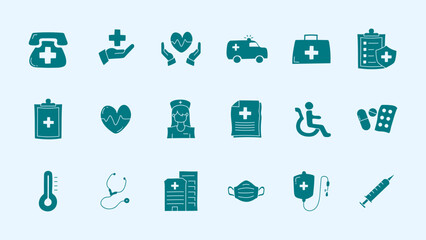 Health care flat icon set design. Medical doodle set icon.