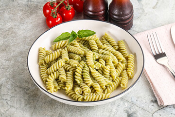 Italian pasta with basil pesto