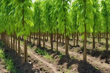 Fototapeta na wymiar rows of flourishing coffee plants
