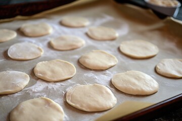 Fototapeta na wymiar freshly cut dough shaped into cookies