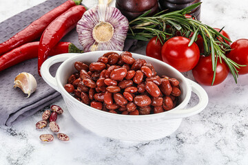 Red canned beans in the bowl