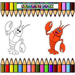 Cartoon cute shrimp waving for coloring book