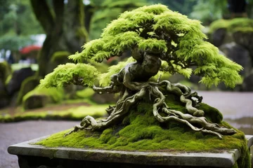 Deurstickers moss-covered bonsai root system © altitudevisual