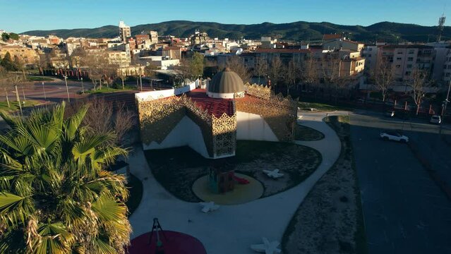 The Three Wise Men House in Ibi Alicante (Spain) aerial view of park and building