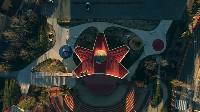 CEnital aerial view of The Three Wise Men House in Ibi Alicante (Spain) drone rotating