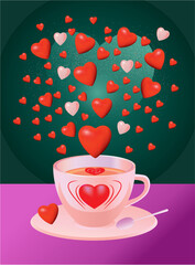   composition with cup and hearts for valentine's day