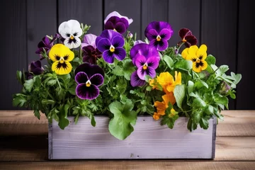  vibrant pansies arranged in a wooden box © Alfazet Chronicles