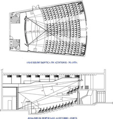 vector illustration of a detailed sketch of the interior plan and section of the auditorium hall of a modern performance building
