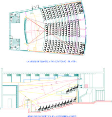 vector illustration of a detailed sketch of the interior plan and section of the auditorium hall of a modern performance building