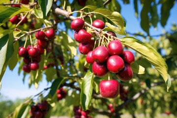 Obraz premium a cherry tree with ripe fruits ready for picking