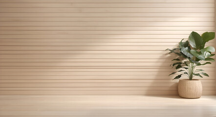 Wooden panel wall and simple foor for show product with space for text