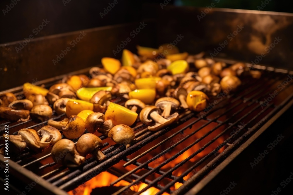 Canvas Prints balmy night under grill light, roasting mushrooms