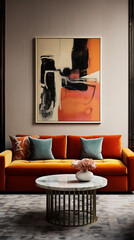 Living room sofa design with decor. Modern interior layout idea concept