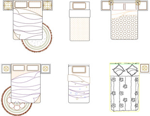 vector illustration of a detailed sketch of the interior of a bedroom with a top view of the mattress