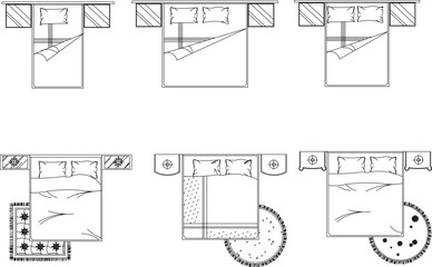 vector illustration of a detailed sketch of the interior of a bedroom with a top view of the mattress
