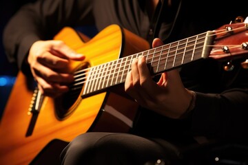 Fototapeta na wymiar strings of a guitar being strummed, mid-movement