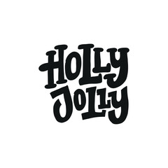 Hand written lettering-HOLLY JOLLY. Calligraphy lettering card design template. Creative typography for holiday greeting Gift poster. Calligraphy Banner Font Style.