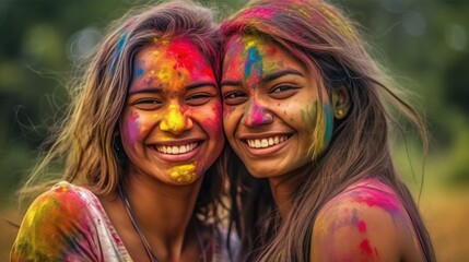 Beautiful Indian women celebrating Holi festival 2024, India Holi 2024 Hindu festival celebrating Radha and Krishna