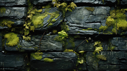 Moss's Green Kiss: An Old Stone Wall Embraced by Time - Generative AI