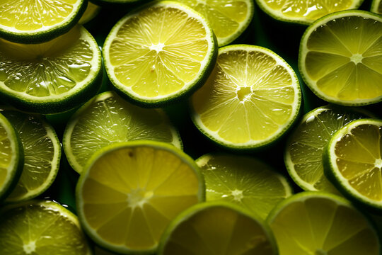 Rodajas de limas creando un fondo de frutas colorido