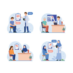 Doctor telling patient about their disease vector illustration. Medical concept for banner, website design or landing page