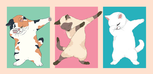 cute cat dubbing dance cool cartoon vector ,poster, postcard and cover design	