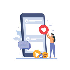 Social media communication concept showing people bringing likes and reaction on posts