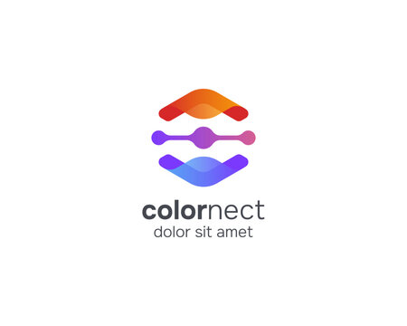 Abstract colorful hexagon logo with connecting symbol