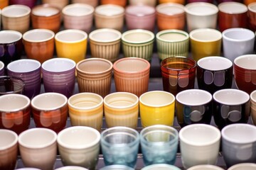 a collection of empty ceramic tea cups