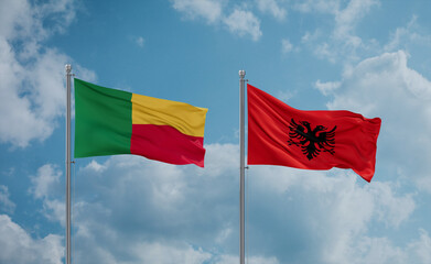 Naklejka na ściany i meble Benin and Albania national flags, country relationship concept