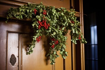 mistletoe hung at the top of a door frame