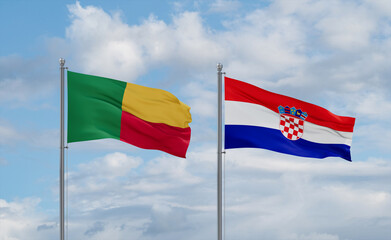 Croatia and Benin flags, country relationship concept